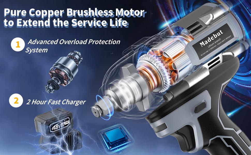 1000N.m Cordless Impact Wrench, All-Metal Cordless Impact Gun with 2 * 4.0Mah, 3-IN-1 Electric Impact Wrench with 5 Sleeves