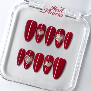 NailPhoria HEART PIERCED - Valentine Handmade Press-On Nails | Reusable, Salon-Quality, Long-Lasting, Glossy Design