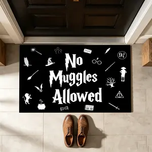 Magical World No Muggles Allowed Welcome Mat Heavy Duty Non Slip Entryway Rug Indoor Outdoor Floor Mat Easy Clean Entrance Carpet Decorative Home Decor for Porch Patio Fans Gift Idea