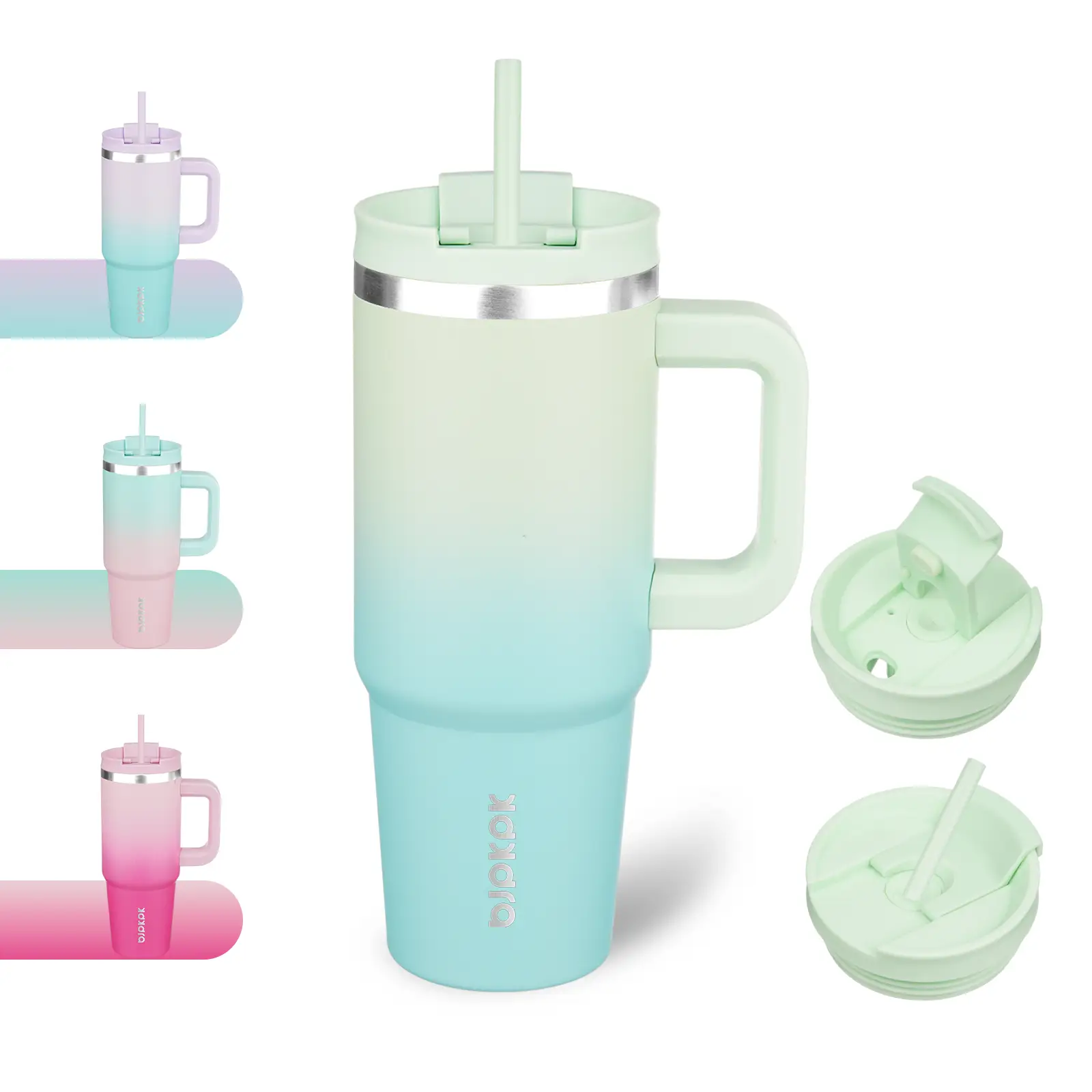 BJPKPK Tumbler with Handle and 2 Straws,2 in 1 Lid Insulated Water Bottle Stainless Steel Travel Coffee Mug