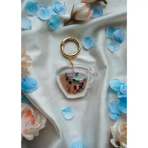 Liquid Filled Tea Cup- Keychain or Bag Charm