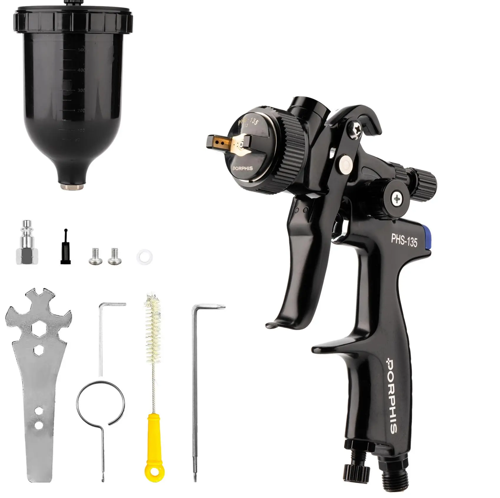 Automotive Spray Gun for Car Painting - PORPHIS PHS-135 Professional Paint Gun Set, 1.3mm 1.8mm 2.5mm Air Spray Gun for Auto Body Primer, Topcoat & Clear Coat