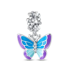 1 Piece Silver Plated Gradient Butterfly Glow-in-the-Dark Pendant, Weight 2.7g/0.09oz for Original 3mm Bracelet DIY Women's Jewelry Birthday Wedding Party Gift