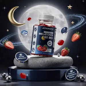 Vitamatic Extra Strength Melatonin 60 mg - 60 Vegetarian Gummies - Sugar-Free Natural Strawberry Flavor - Non-Habit Forming Supplement - 30 Servings