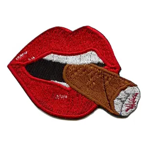 Red Lips Smoking Cigar Patch Stogie Mouth Embroidered Iron On