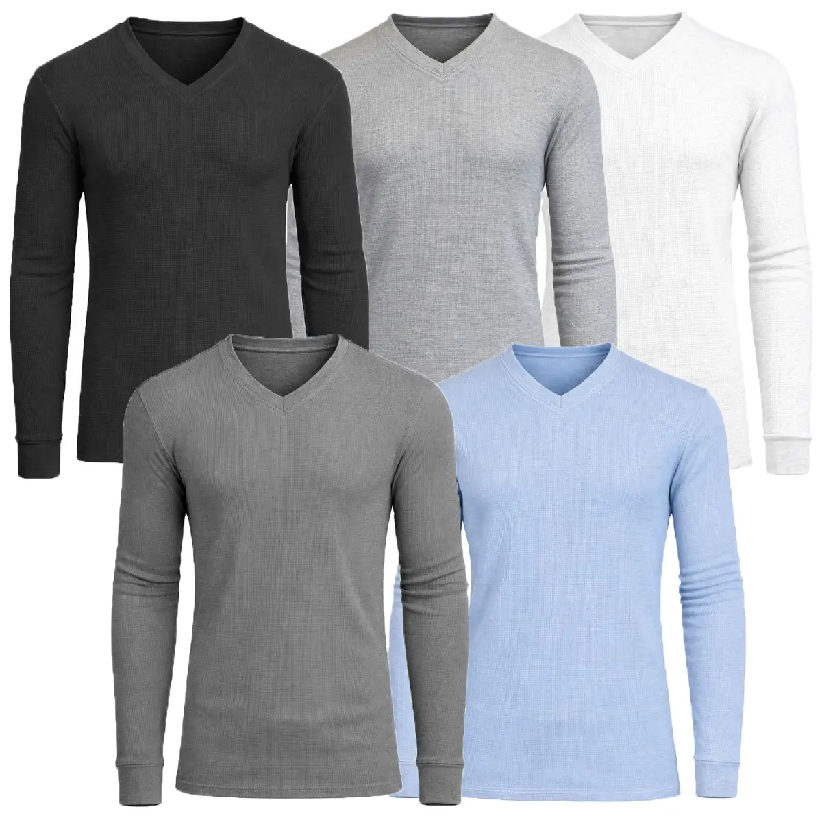 (V-Neck) Black-Heather Grey-White-Charcoal-L.Blue