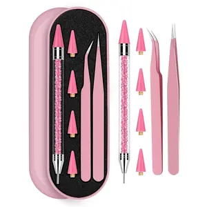 Rhinestone Picker Tool Set,Rhinestone Applicator Tool,Rhinestone Picker Dotting With 4 Extra  Replaceable Wax  and 2 Tweezer ( A)