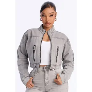 Lone Rider Cropped Moto Jacket - Grey 1