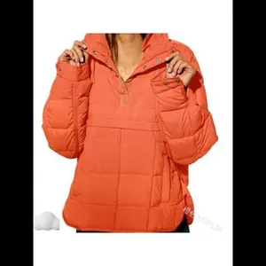 2025 Hooded Puffer Jacket Quilted Lightweight Winter Warm Pullover Padded Hoodies Coat Pocket Womenswear Tops Outerwear Comfort Casual Long Sleeve Fitted Basic Collar Minimalist Orange