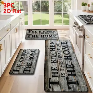 2pcs/3pcs Flannel Kitchen Mat Set, Vintage Industrial Style, Non-Slip, Absorbent, Ideal for Kitchen, Bathroom, Laundry Room, Hallway