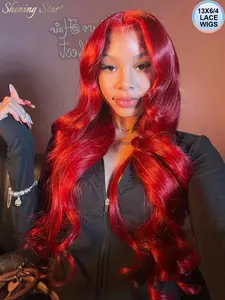 【Blend】Cherry Red 13X4 13X6 Hd Lace Frontal Wig Human Hair Wigs Burgundy Body Wave Lace Frontal Wigs For Women Curly Lace Front Wigs 9x6 Wear Go Glueless Human Hair Wigs