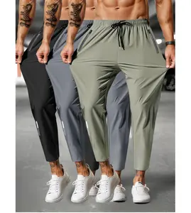 Large men's four-way elastic multi pocket ankle pants Tall, loose, breathable casual sports pants 3-color drawstring elastic waist commuting work pants