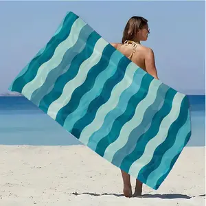 1 pcs Extra Large Quick-Dry Bath Towel Beach Towel - Soft, breathable, and super absorbent, with modern dark blue and light blue wave patterns - Perfect for beach vacations, yoga, camping, gym and spa, bathroom use, yoga accessory, quick-drying fabric ...