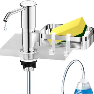 Soap Dispenser for Kitchen Sink,  Under Counter Sink Soap Dispenser Pump with 39" Extension Tube Kit, Built in ABS Kitchen Dish Soap Dispensers with Sponge Holder, No More Refills, Chrome