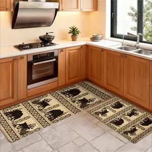 Rustic Home Decor Rug - Non-Slip Rubber Backing Non-Woven Fabric Runner, Water-Absorbent, Stain-Resistant, Low-Profile, Washable Indoor Carpet for Sink, Entryway, Elk Wildlife Lodge Aztec Western Style Accent
