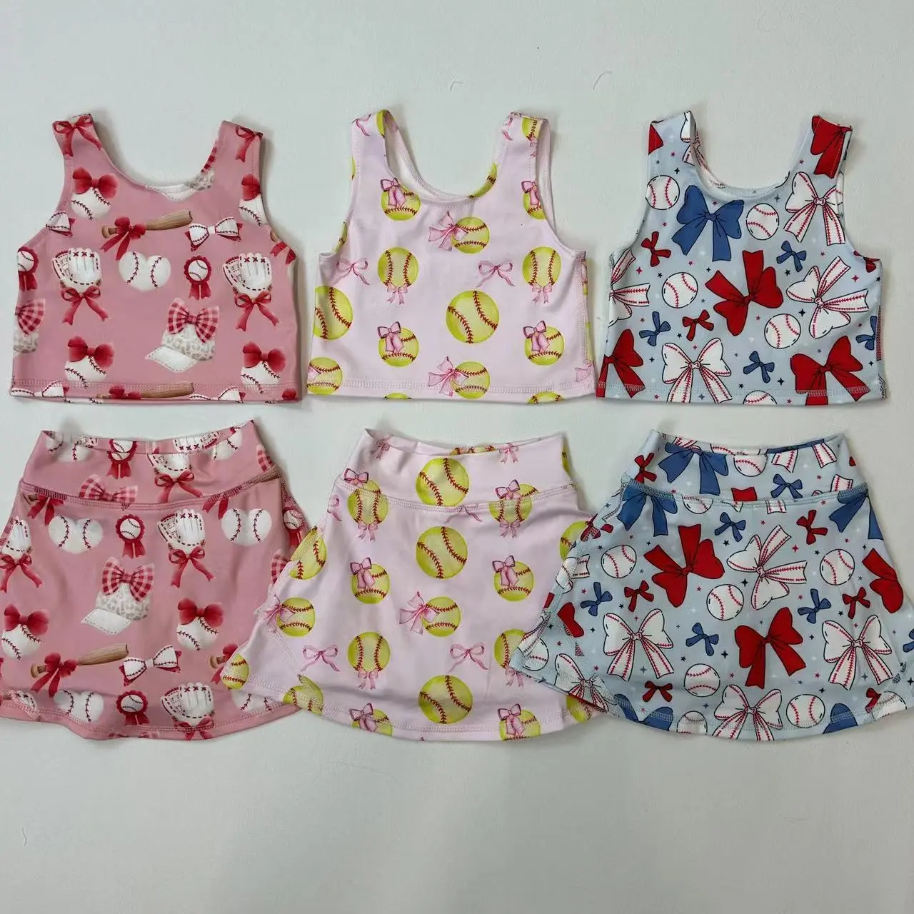 Girls' Cute 2-Piece Sporty Tee & Shorts Set - Breathable Jersey Baseball Attire, Casual Kids' Athletic Playwear, Sporty Breathable Outfits