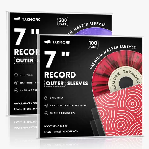 Takmork 7-In Vinyl Record Outer Sleeves - 3 Mil Thick Polypropylene Covers, Snug Fit for 45 RPM Singles, Acid-Free Archival Protection Sleeve