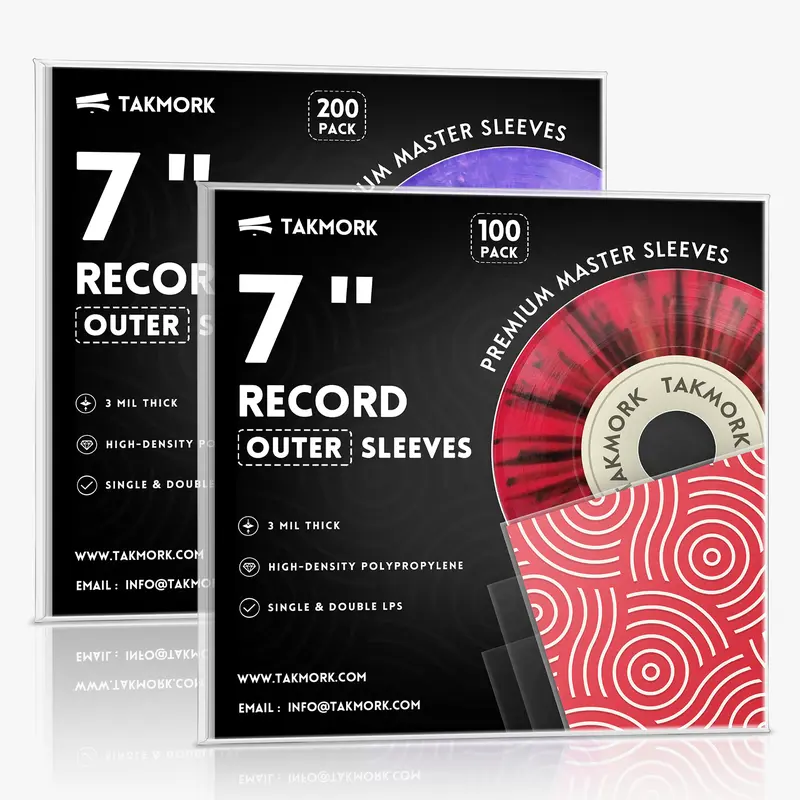 Takmork 7-In Vinyl Record Outer Sleeves - 3 Mil Thick Polypropylene Covers, Snug Fit for 45 RPM Singles, Acid-Free Archival Protection Sleeve