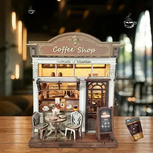DIY Coffee Shop Doll House Wooden Miniature Model Kit, Handmade Craft 3D Puzzle with Furniture, Perfect Gift for Friends' Birthdays[Meet the coffee house]