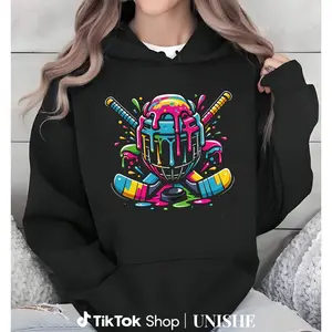 Stylish Unisex Pullover Hoodie Featuring Hockey Dripping Ice Cream