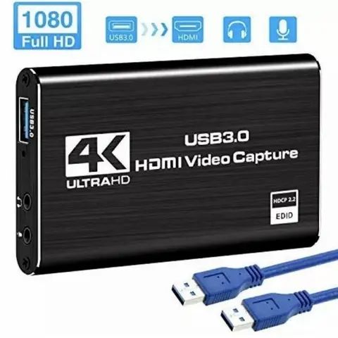 Alloy Shell Aluminum 4K HDMI Audio & Video Capture Card with Mic Voice Support, 1080p60fps Recording, HDMI Loop-Out, USB Cables, Compatible with Gaming, Live Streaming, Nintendo Switch, PS4, OBS, Camera, PC, Linux
