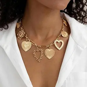 Heart Design Pendant Necklace, Party Style Fashion Luxury Gold Pendant Jewelry, Trendy All-match Exquisite Jewelry for Daily Wear, Birthday Gift, Party Clothing Decor