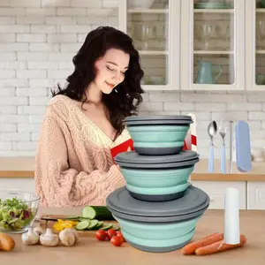 Bowl Silicone Storage Portable Tableware Salad Folding Bowl Set Non Bisphenol Reusable Folding Tableware Silicone Folding Lunch Box for Storing Dried Fruits Snacks Biscuits Kitchen Storage Box