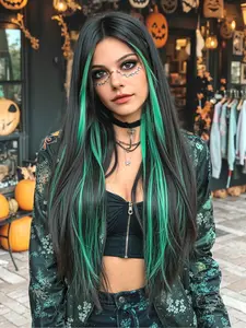 26 Inch Gradient Middle Part Long Straight Wig Synthetic Hair Pieces Full Headset Holiday Style Natural Daily Wear Halloween Costume for Women