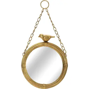 6.7 Inch Decorative Small Hanging Mirrors  Round Metal Framed Wall Mounted Mirror Decor with Bird for Bathroom Living Room Office, Rustic