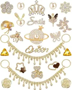 24Pcs Glam Shoe Charms Set – Pearl, Rhinestone, Chains & Queen-Themed Luxury Bling for Stylish Foam Clogs