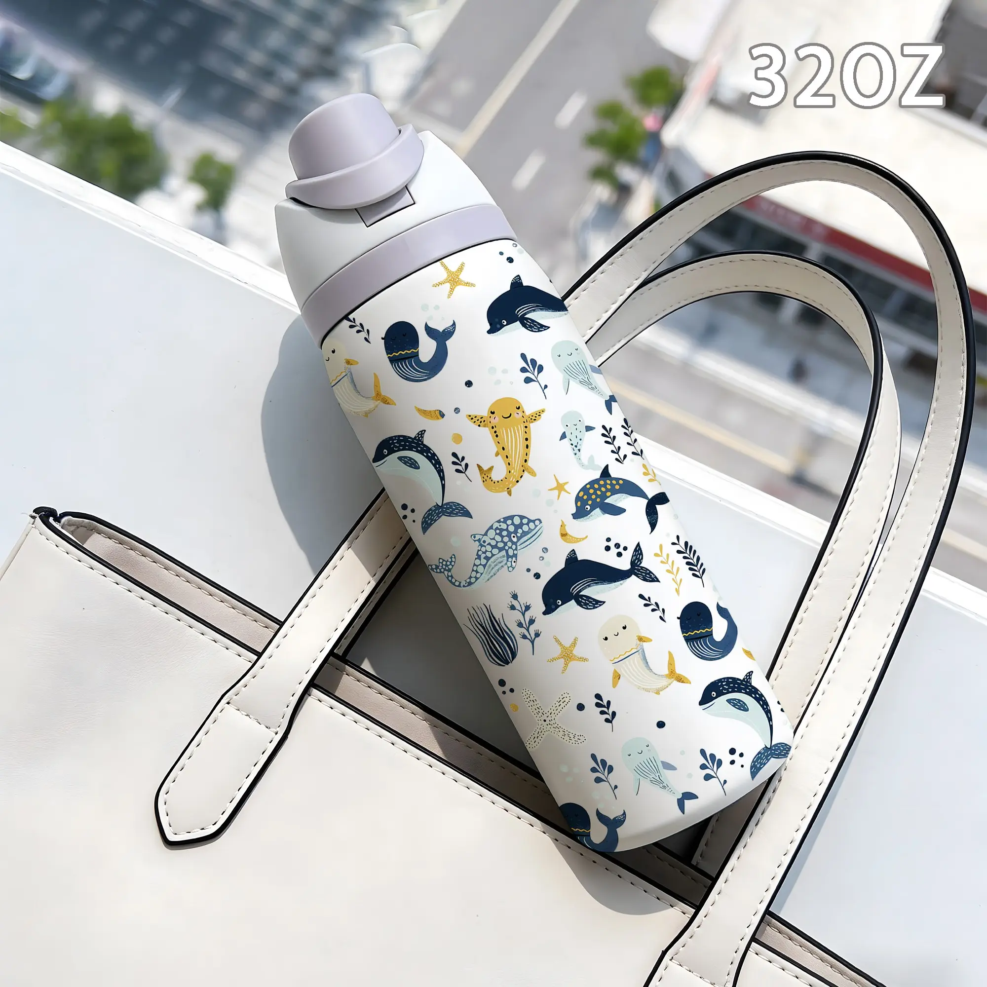 Whale Tail 32oz Dual-Drink Sports Water Bottle, 304 Stainless Steel Large Capacity Insulated Cup, Insulation Drinkware, Perfect Gift for Women, Home, Outdoor Workout, Travel, Hydration Tumbler, Insulated Water Bottles