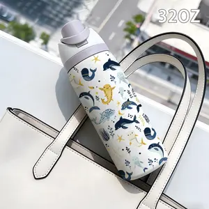 Whale Tail 32oz Dual-Drink Sports Water Bottle, 304 Stainless Steel Large Capacity Insulated Cup, Perfect Gift for Women, Home, Outdoor Workout, Travel, Hydration Tumbler