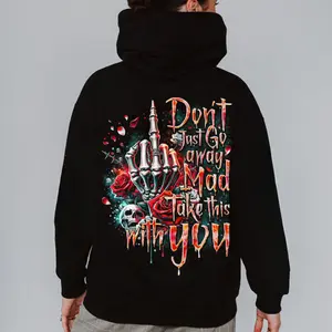 Dark Gothic Rose Skull Hoodie – Don’t Go Away Mad Attitude Sweatshirt