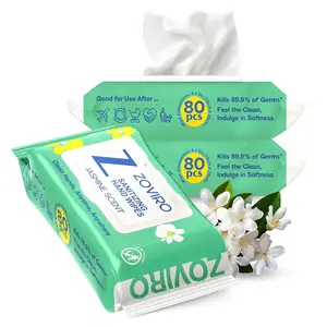 Zoviro Hand Sanitizing Wipes, Bergamot and Orange Essential Oils, Hand Wipes Travel Size, Moisturizing Hand Sanitizer Wipes, Value Pack, Jasmine Scent, 80 Count (Pack of 3)