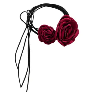 2Pcs Adjustable Rope Choker Necklaces Rose Flower Pendant Neckwear for Women