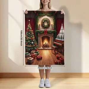 1pc 1pcs Retro Cozy Fireplace Blanket - Soft Warm Flannel Bedspread Suitable Sofa, Bed, Office & Travel - Washable Winter Throw With Fireplace, Year-Round Comforter (No), Birthday Mother's Day Size