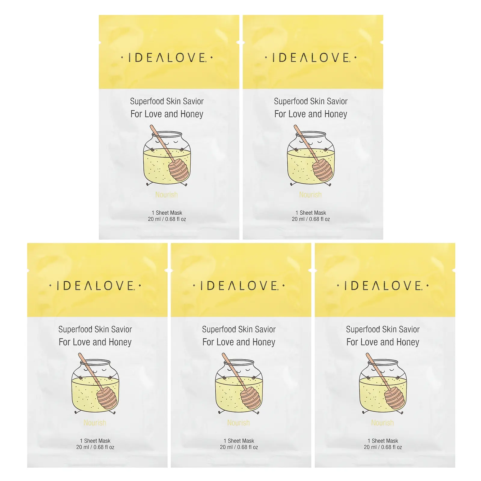 Idealove Superfood Skin Savior, For Love and Honey, 5 Beauty Sheet Masks, 0.68 fl oz (20 ml) Each