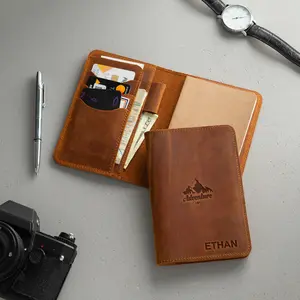 GiftByValentinas Personalized Leather Journal Cover – Field Notes Wallet Handcrafted Field Notes Cover with Card Slots & Pen Holder