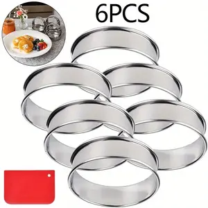 6Pcs English Muffin Ring Set, 4-Inch Multipurpose Stainless Steel Ring Kit, Circle Egg Ring, Cooking Rings, Pancake, Crumpet Rings, Brioche Molds, Tart Ring