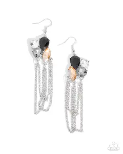 Decadent Distance - Black Peach White Gem Silver Chain Earrings - Paparazzi