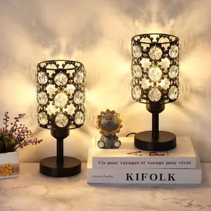 Crystal Table Lamp Set of 2 Modern Bedside Table Lamp with Crystal Lampshade Small Nightstand Lamp Side Table Lamp for Bedroom Living Room Office