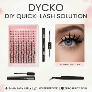 DYCKO 140pcs DIY Lash Extension Kit, Anime Spike Manga Cluster Lashes Mixed 9-16mm, 2-in-1 Bond and Seal with Remover & Tweezer, Waterproof 72H Long Lasting Professional Individual Lash Set