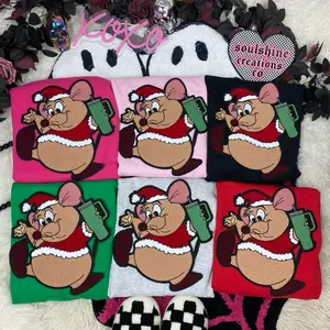 Bougie Christmas Mouse Chenille Patch Holiday Sweatshirt Unisex Sweater