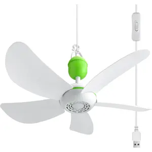 17" Portable USB Ceiling Fan for Camping Tent Outdoor Gazebo RV Cruise, 13.2 Ft Long Cord with /off Button
