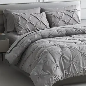 Twin Comforter Set - 5 Pieces, Grey, All Season, Microfiber, Pintuck Bed in A Bag with Sheets, Pillowcase & Sham