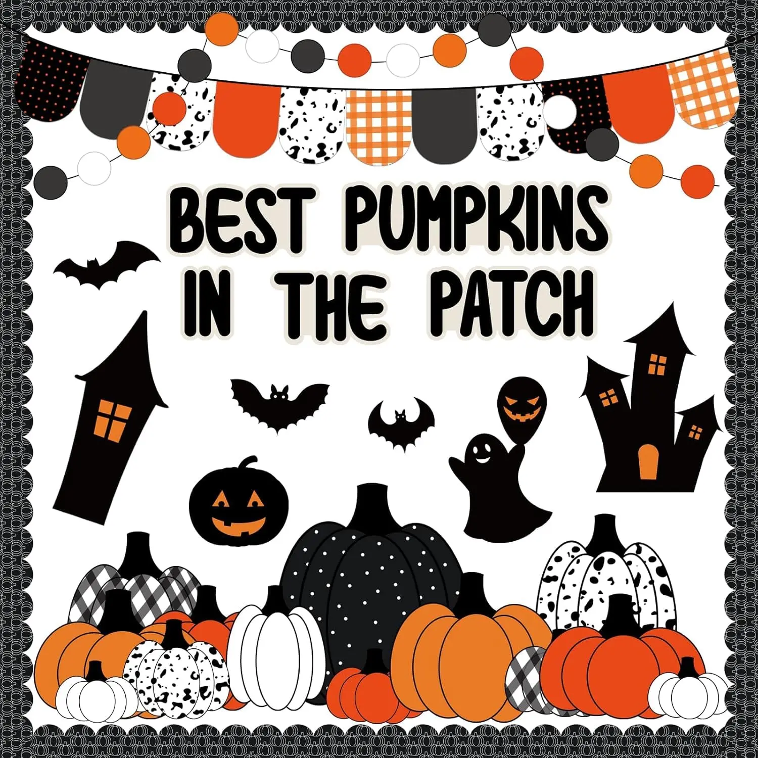 Fall Bulletin Board Decorations For Classroom  95 Black Orange Pumpkin Patch Bat Paper Cutouts Borders Trim Home School Thanksgiving Harvest Party Supplies