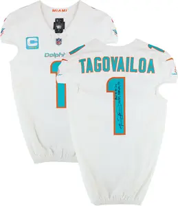 Tua Tagovailoa Miami Dolphins Autographed Game-Used #1 White Jersey vs. Jacksonville Jaguars on September 8, 2024 with Multiple Inscriptions - Fanatics Authentic Certified