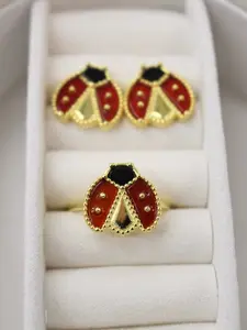 Lady bug Ring and Earrings 925 18K Gold Plated