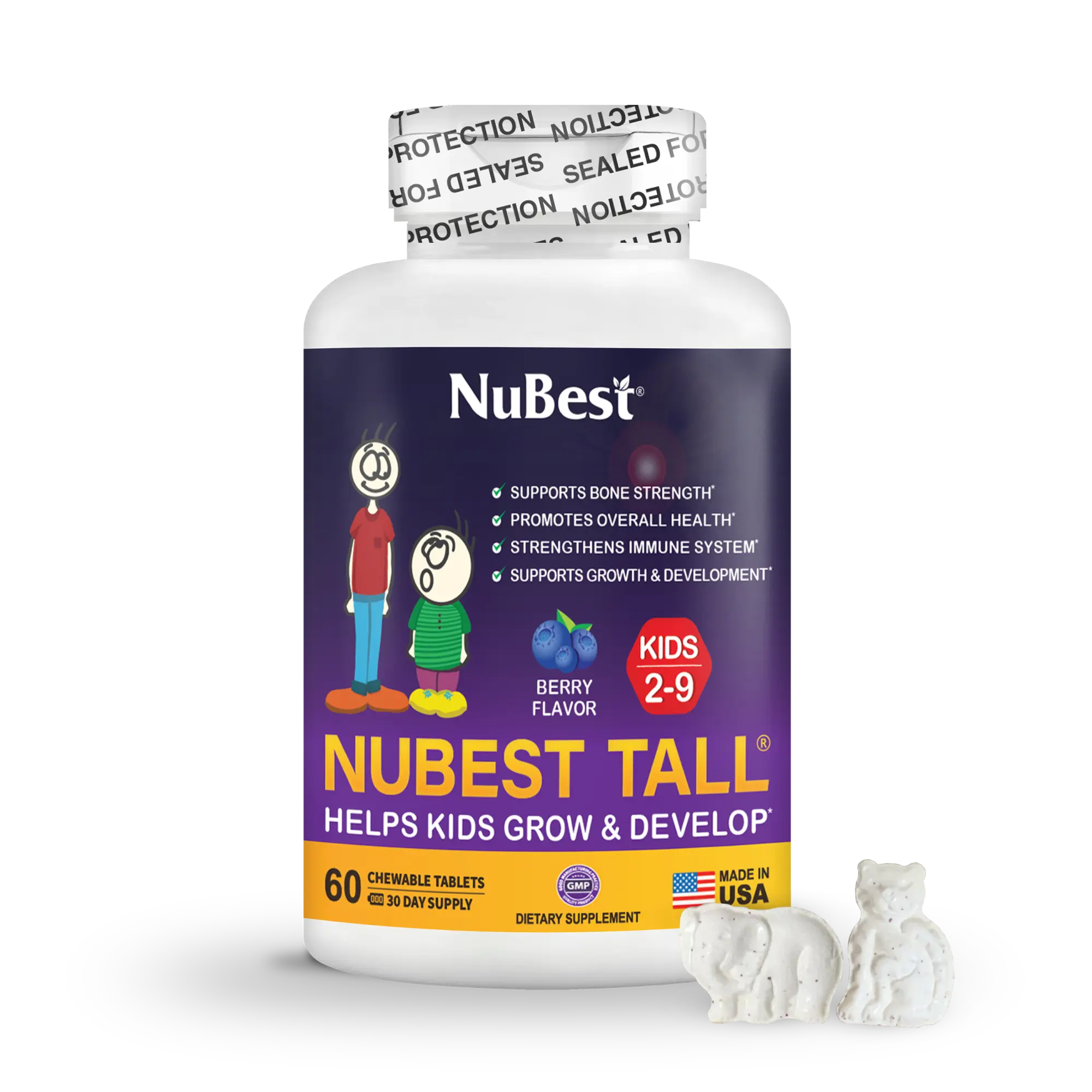 NuBest Tall Kids, 60 Chewables | With Calcium & Vitamin D, Bone & Growth Support for Children Ages 2-9