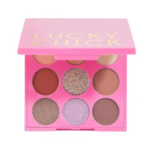 Lucky Chick Eyeshadow Makeup Palette – 9-Pan Nude, Pink & Lavender, Matte & Glitter, Blendable, Vegan, Long-Lasting, Mini Travel Palette